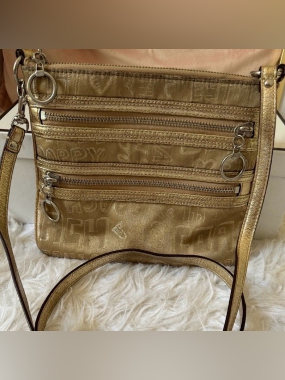 Coach Poppy Gold Metallic Crossbody Bag w/pockets & Silver Hardware Y2K